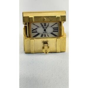 Bulova Brass Miniature Treasure Chest Nautical Desk Clock Compass